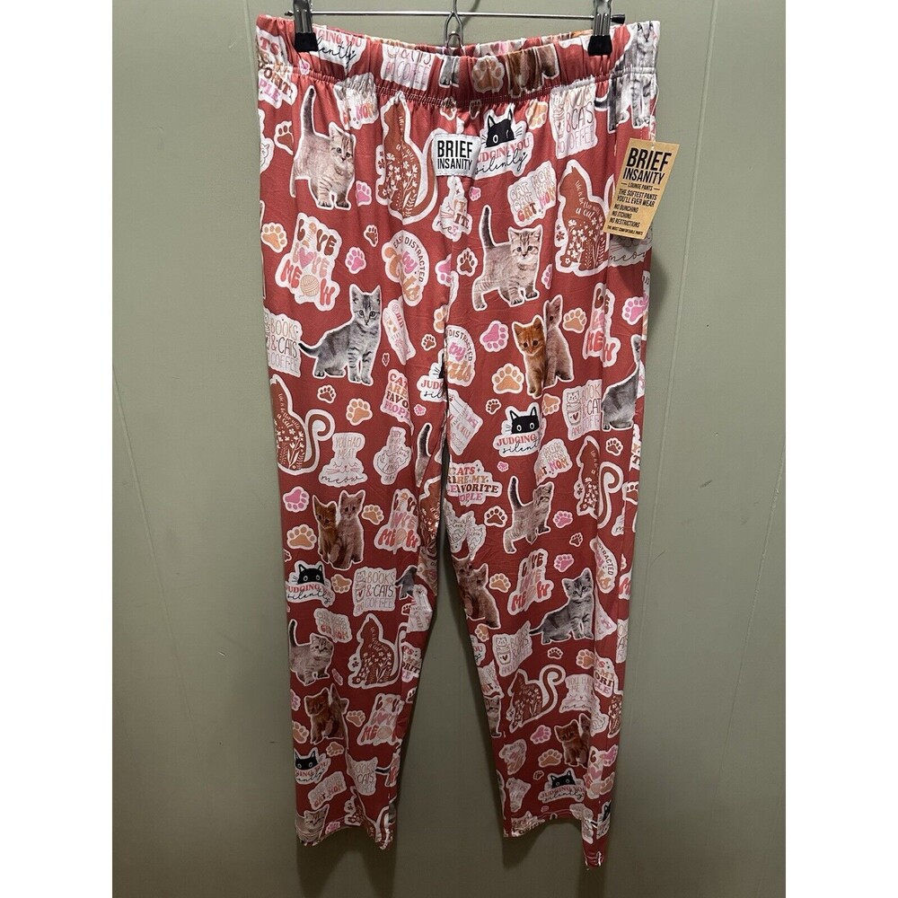 BRIEF INSANITY Kitten Stickers Fun Novelty Sleep Lounge Pants Women's Sz Large